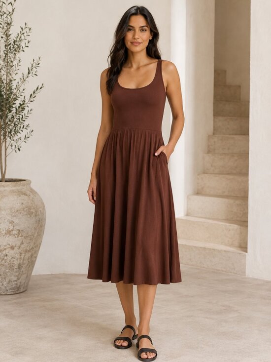 Quince Dresses & Skirts - Quince Brown Tencel Jersey Fit & Flare Midi Dress Sz S